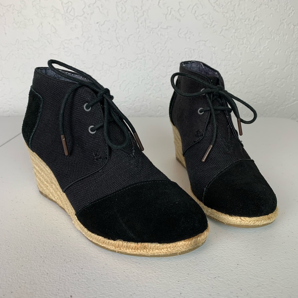 Toms Black Ankle Boots with Wedge Heel
